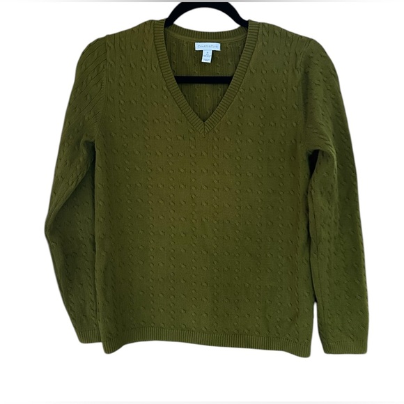 Charter Club Sweaters - Charter Club Women’s Pima Cotton Cable Knit V-Neck Sweater Size M. Chartreuse